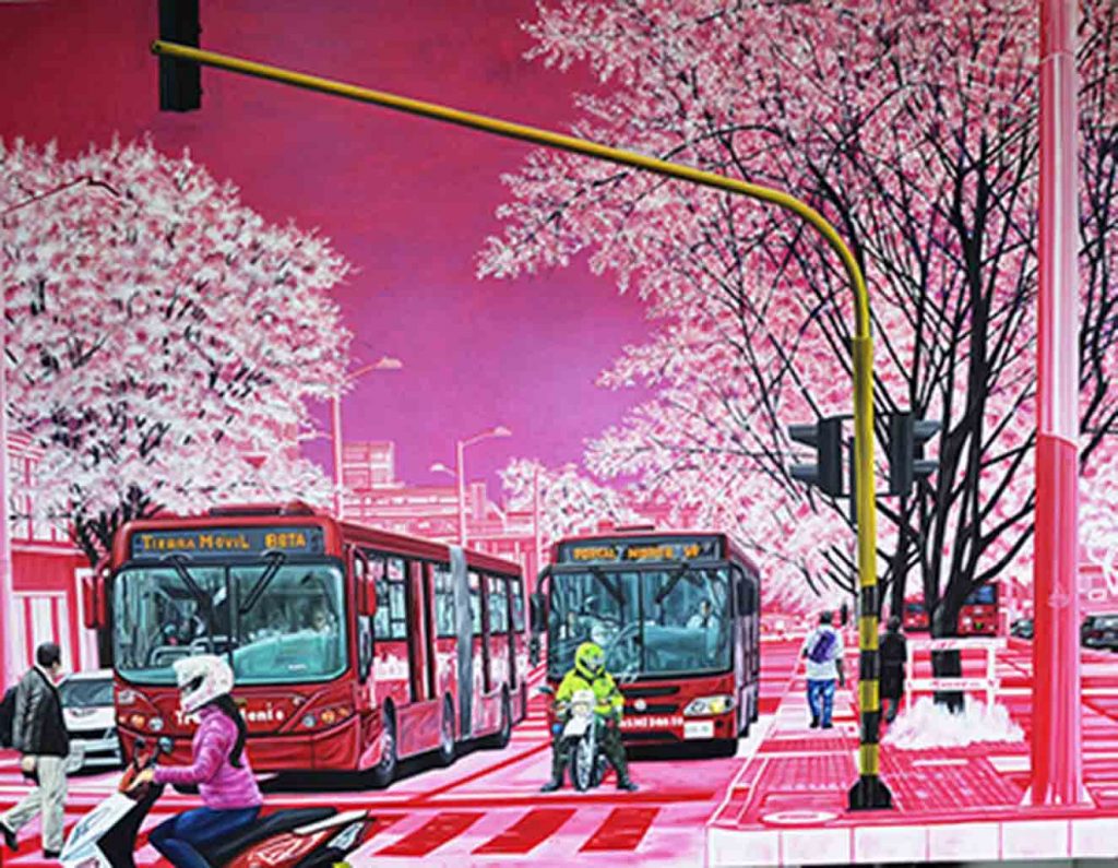 Óleo sobre lienzo, de 130 x 170 cm, de Oscar Villalobos, en la Galería Montealegre, en BARCÚ.