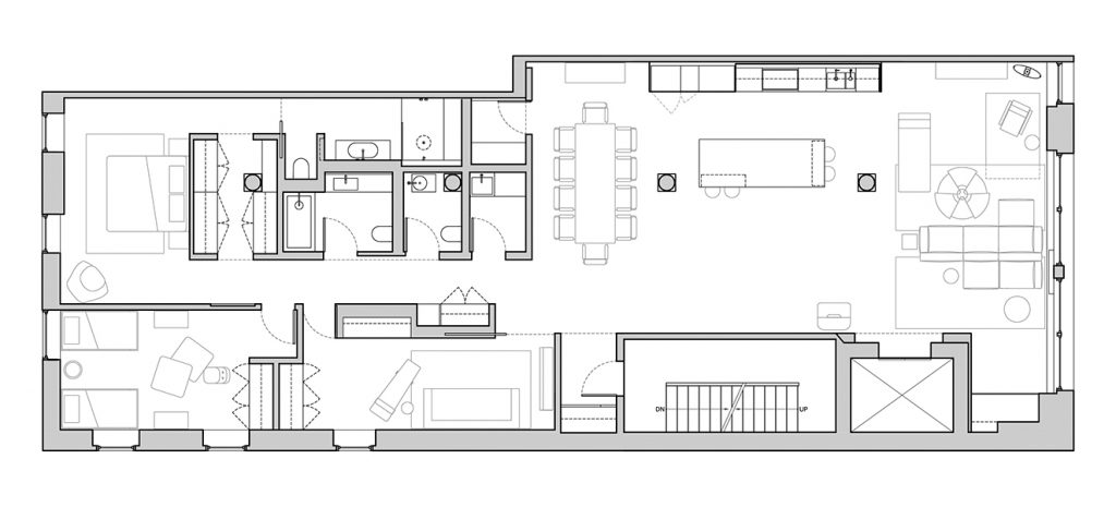 Plano loft en Chelsea. Cortesía: Worrell  Yeung.