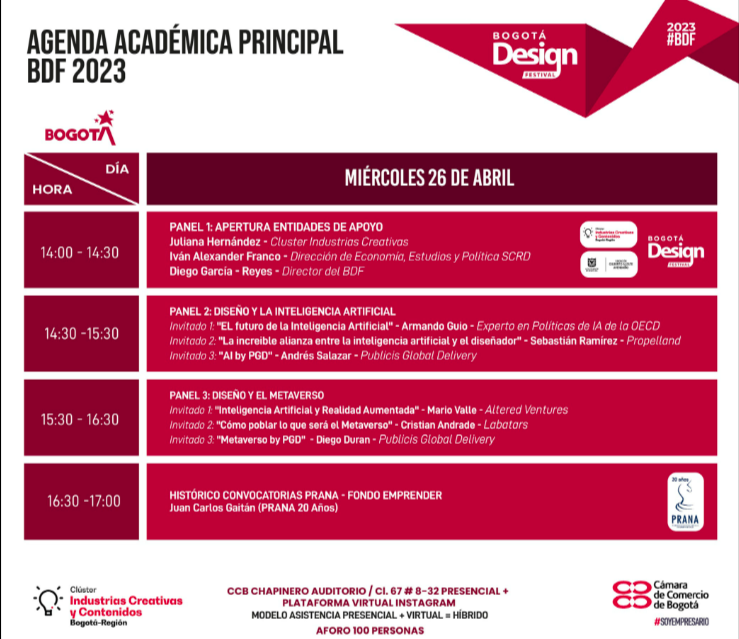 Agenda principal: se llevará a cabo el miércoles 25 de abril 2023, en la Cámara de Comercio de Chapinero. Imagen: cortesía BDF.