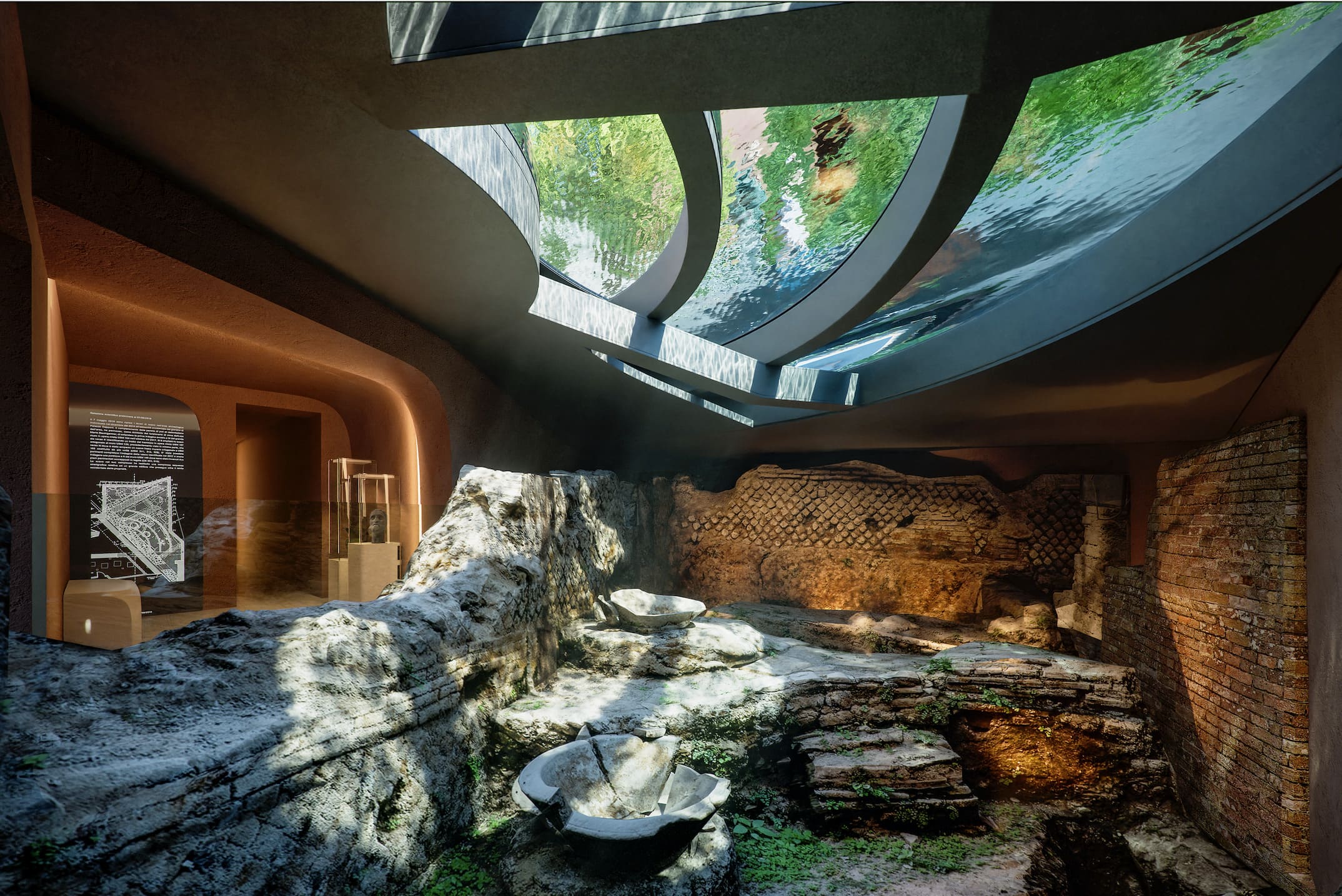 Hallazgos arqueológicos bajo la fuente de agua del jardín. Foto de Chris Dalton, cortesía de Romeo Collection